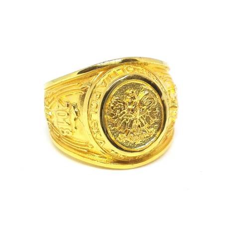 Sygnet  złoty z orłem , patriotyczny