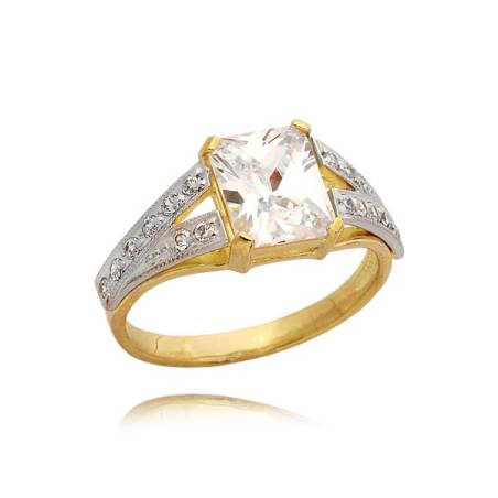 Złoty pierścionek z granatem i z cyrkoniami