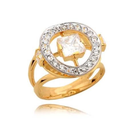 Złoty pierścionek z dużą cyrkonią w eleganckim okręgu